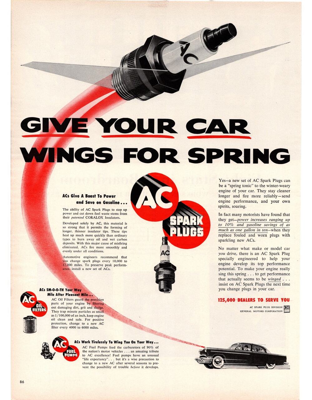 AC Spark Plugs Advertisement 1950s Vintage Auto Car Parts General Motors 2 Color
